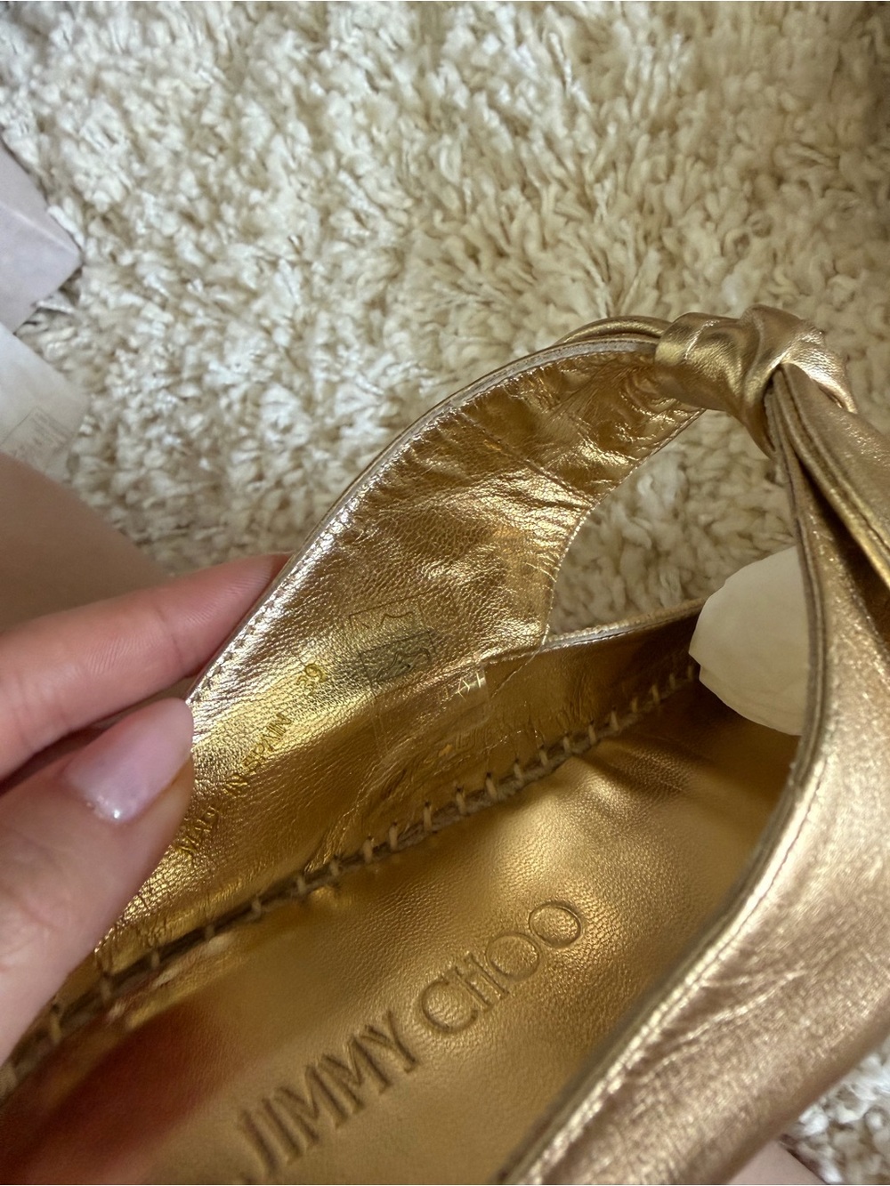 NEW WITH BOX Jimmy Choo Metallic Gold Bow Espadrille Slip-Ons Size 39/US 9 - Picture 7 of 16